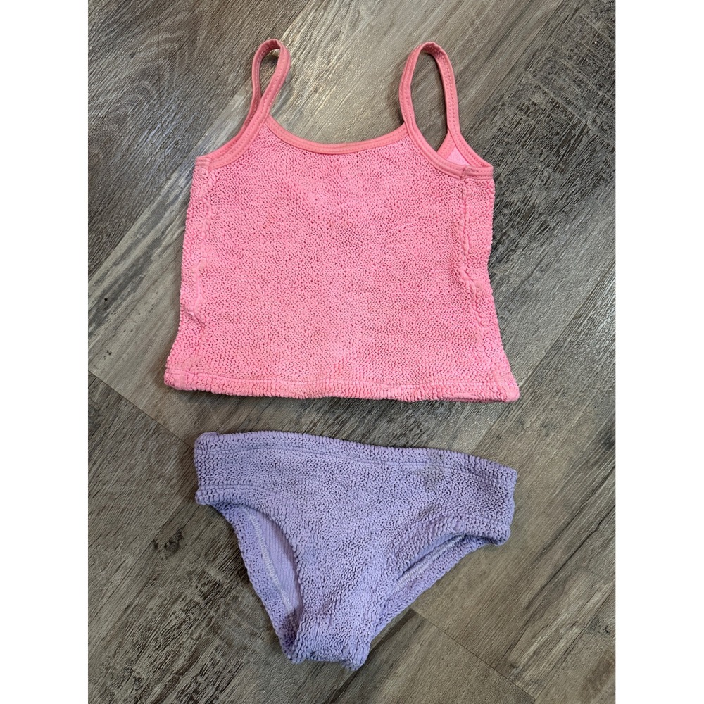 Hunza G Baby Girls Crinkle Two Piece Swimsuit Pink Purple Size One Size